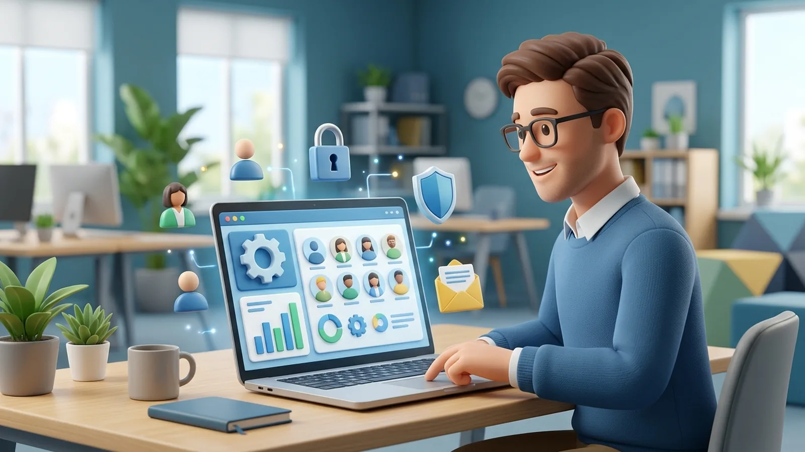 管理者がPCでMicrosoft 365のユーザーやライセンスを管理するイメージ