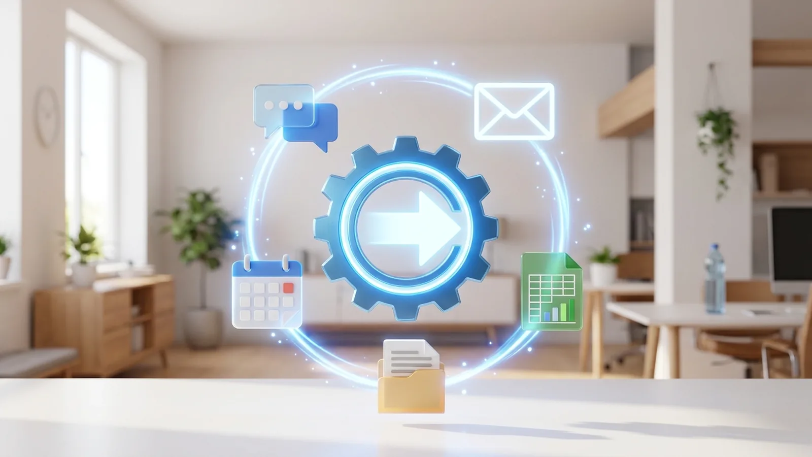 Power Automateがメールや表計算などの作業を自動でつなぐイメージ